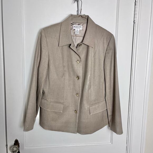 Vintage Pendleton Taupe Virgin Wool Academia Button Blazer Jacket Size 14W - Picture 1 of 10